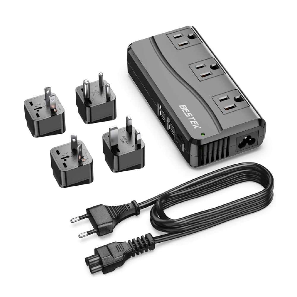 3-Outlet Power Strip Surge Protector Voltage Converter Travel Adapter with 