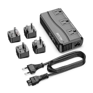 3-Outlet Power Strip Surge Protector Voltage Converter Travel Adapter with 4-USB-A Ports and 4-Plugs, Black