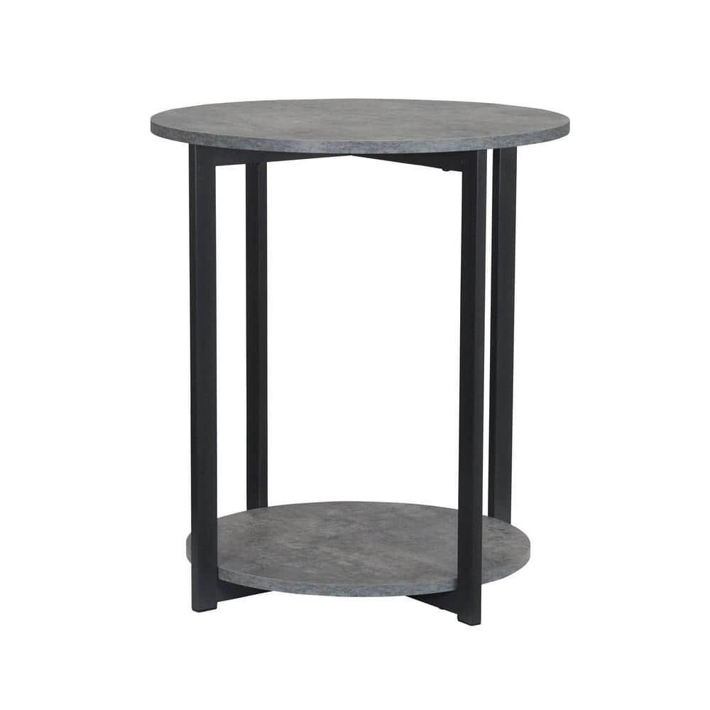 Greystone Faux Concrete & Black Metal Round 2-Tier End Table
