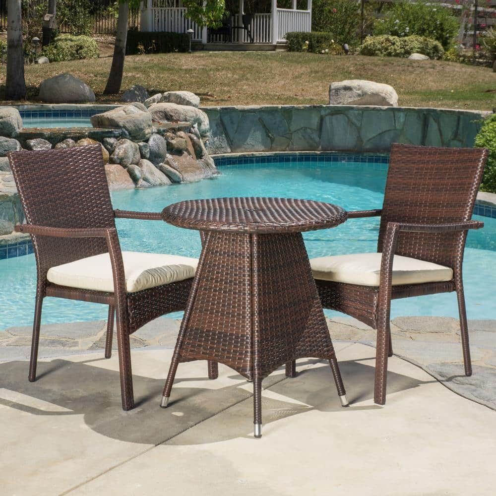 Noble House Georgina Multi-Brown 3-Piece Faux Rattan Patio Outdoor ...