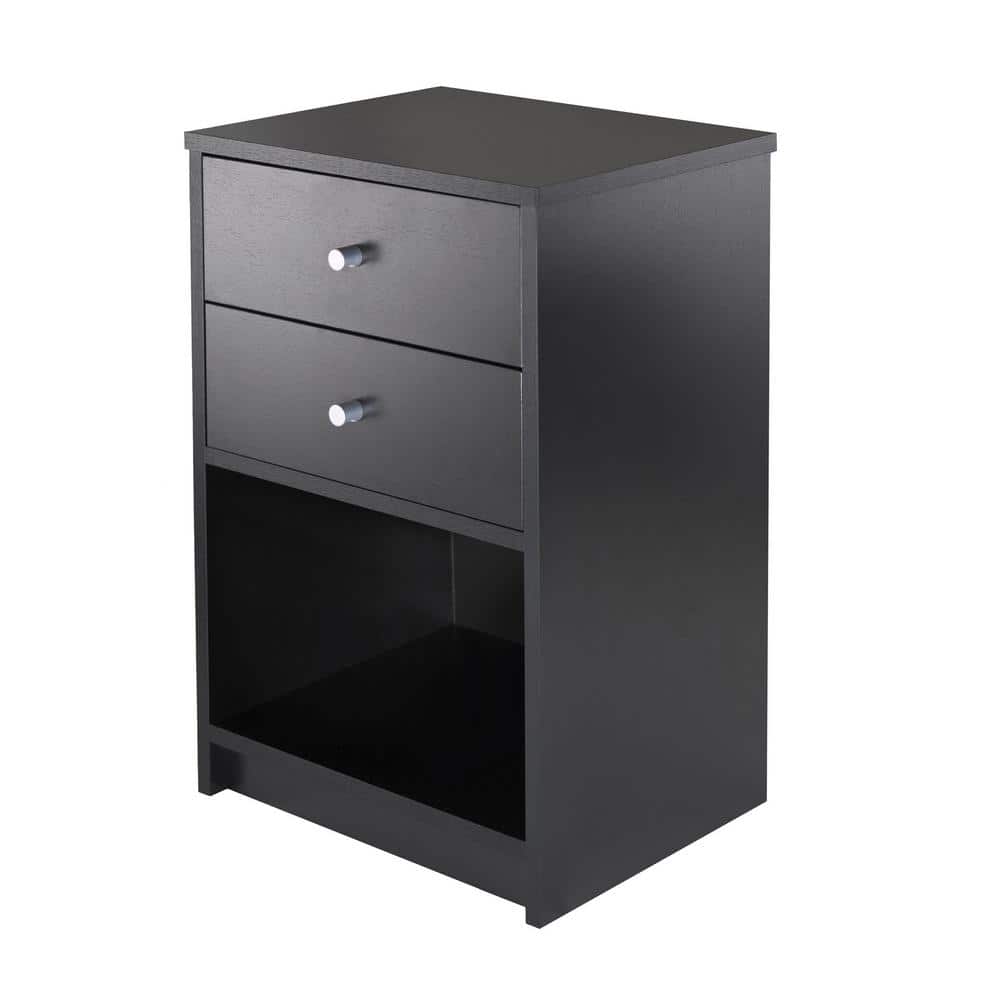 Black Transitional 2-Drawer Rectangular Nightstand