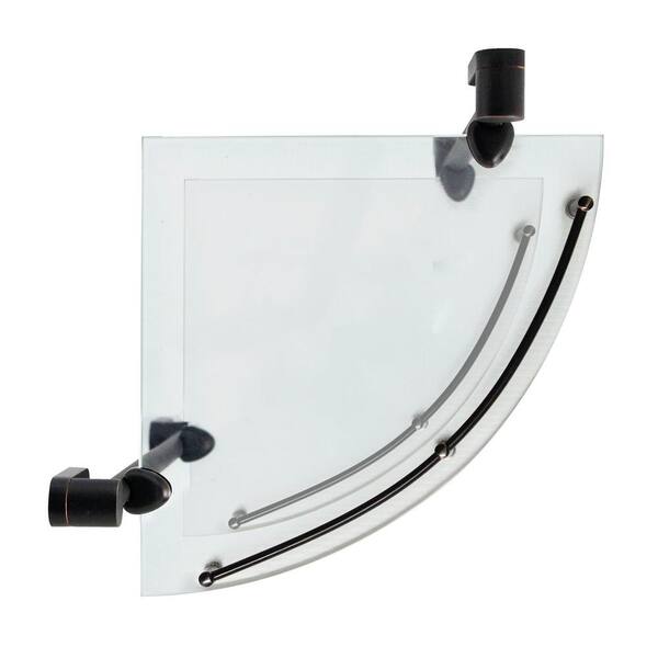 Oval 10.5 in. W Double Glass Corner Shelf with Pre-Installed Rails in Rubbed Bronze Oval 10.5 in. W Double Glass Corner Shelf with Pre-Installed Rails in Rubbed Bronze