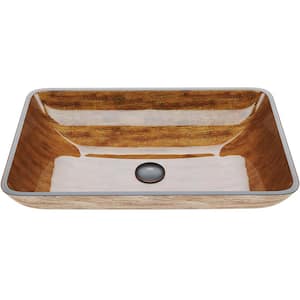 Donatello Wooden Brown Glass 23 in. L x 15 in. W x 5 in. H Rectangular Vessel Bathroom Sink