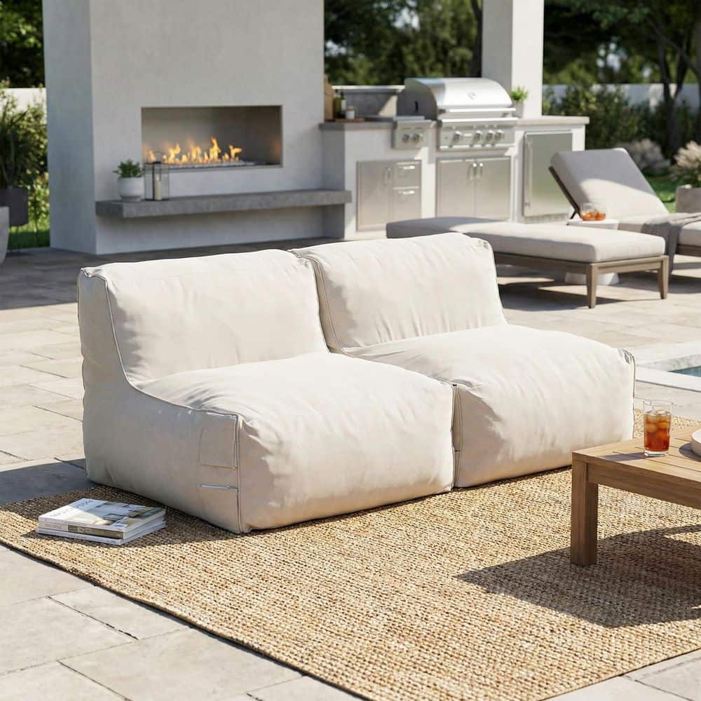 Aldmont Modern Patio Plastic Shredded Polyurethane Foam Outdoor Lounge Chair Bean Bag with Beige Cushions, Set of 2 price history on PriceWatchPro