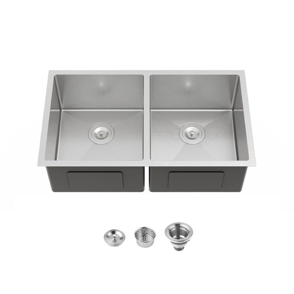 33 in. Undermount Double Bowl 20 Gauge Gunmetal Gray Stainless Steel Kitchen Sink with Drain price history on PriceWatchPro