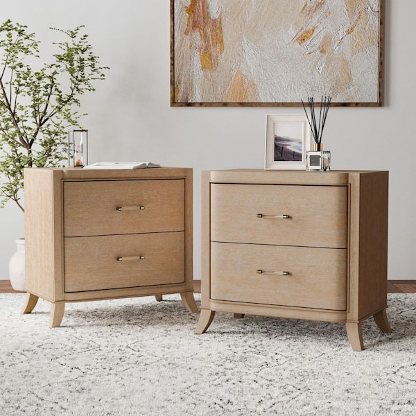 Ellington Natural Oak 2 Drawer 30 in. W Nightstands with Soft Curved Edges and USB Charging Ports (Set of 2)