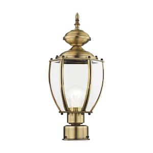 Bannington 16.5 in. 1-Light Antique Brass Cast Brass Hardwired Outdoor Rust Resistant Post Light with No Bulbs Included