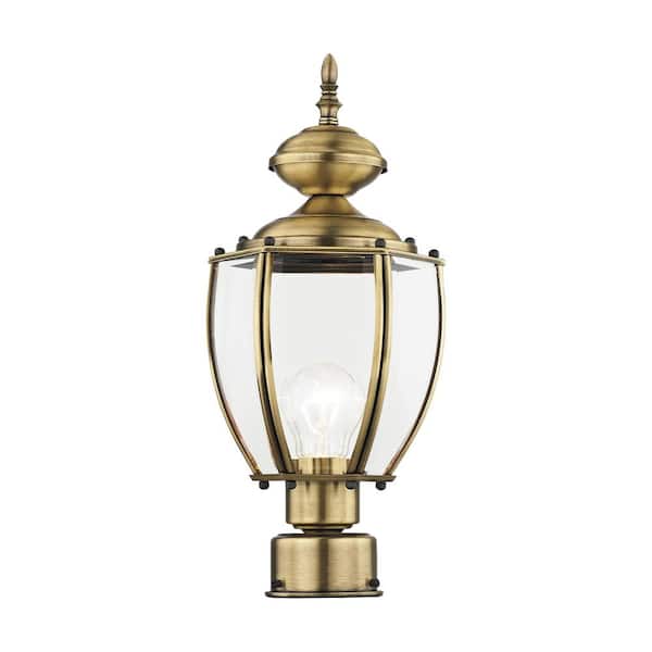 AVIANCE LIGHTING Bannington 16.5 in. 1-Light Antique Brass Cast Brass Hardwired Outdoor Rust Resistant Post Light with No Bulbs Included