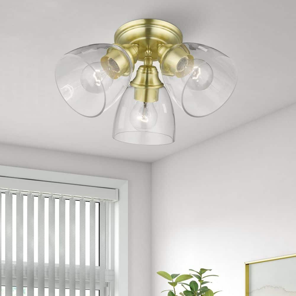 Montgomery Satin Brass 3-Light Indoor/Outdoor Flush Mount with Clear Glass