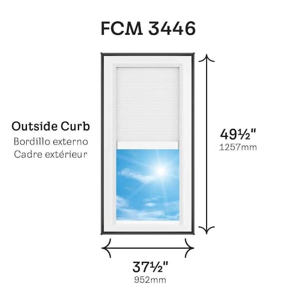 34-1/2 in. x 46-1/2 in. Fixed Curb Mount Skylight with Laminated Low-E3 Glass, White Solar Powered Room Darkening Shade