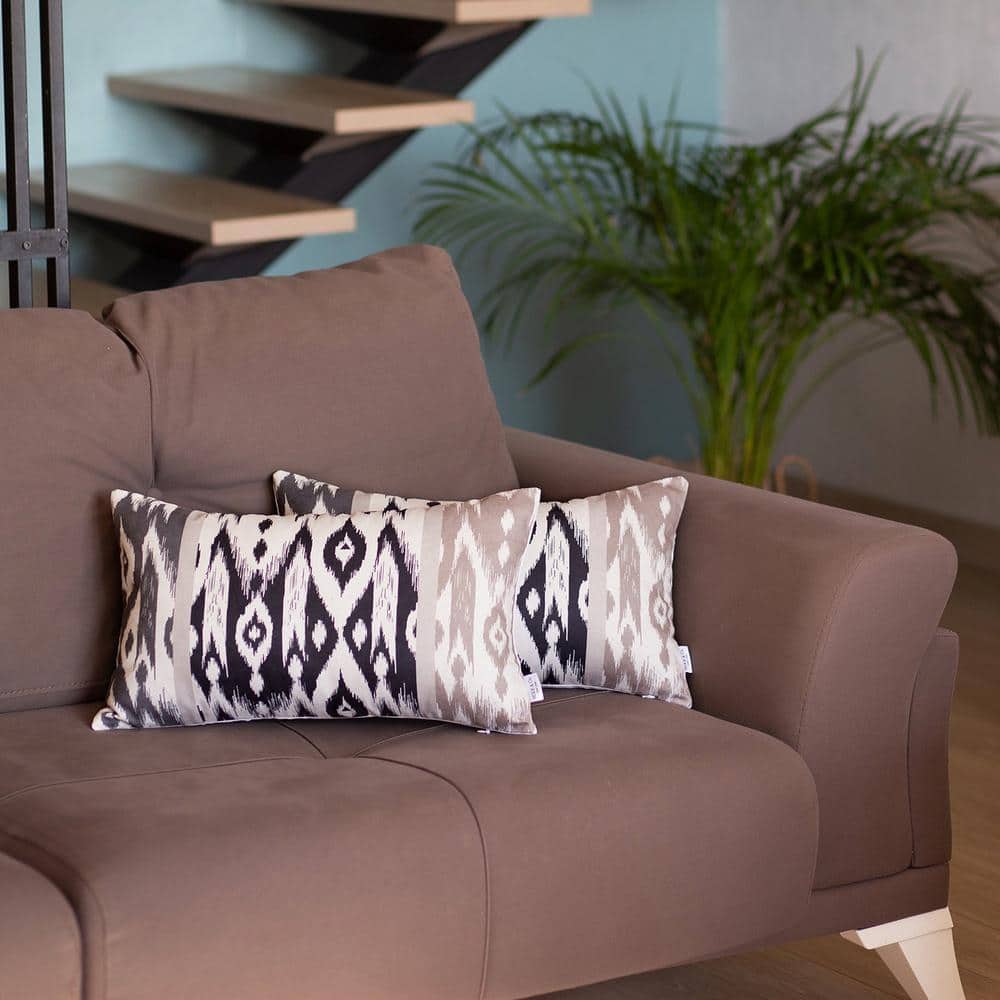 Beige and Black Ikat Reversible Lumbar Pillow Covers Set
