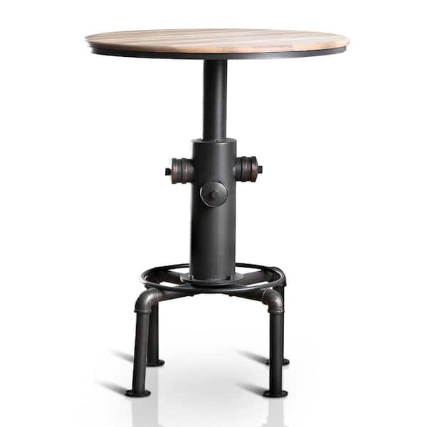 Furniture of America Wyette 42 in. Antique Black and Natural Tone Metal Bar Table