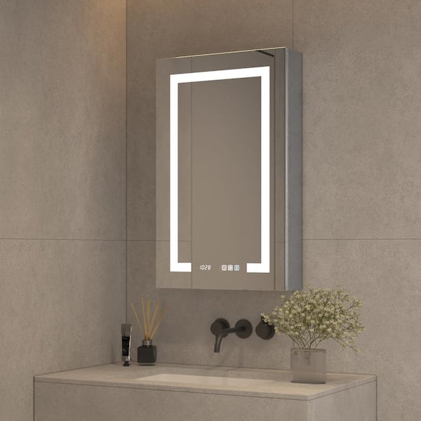 grossag 24 in. W x 32 in. H Rectangular Aluminum Recessed/Surface Mount LED Medicine Cabinet with Mirror Left-hand Opening