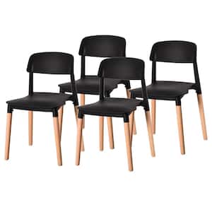 Black Modern Plastic Dining Chair Open Back with Beech Wood Legs (Set of 4)