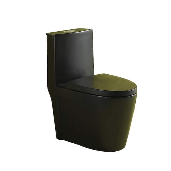 FUNKOL 1-Piece 1.1 GPF/1.6 GPF High Efficiency Dual Flush Elongated Toilet in Matte Black with Slow-Close Seat