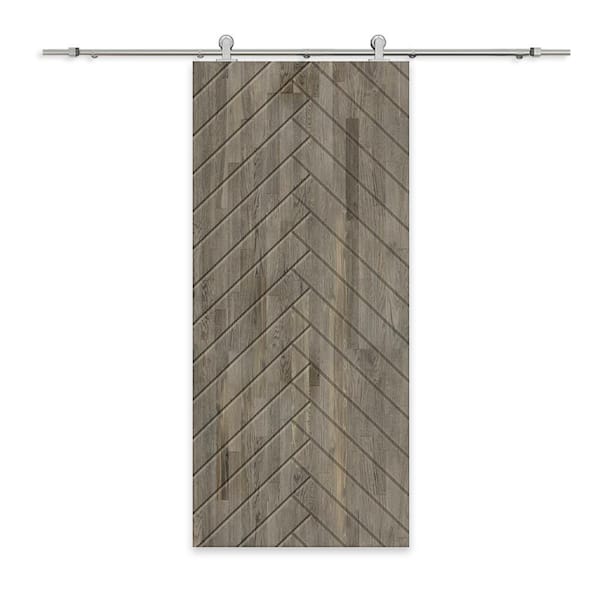 CALHOME 30 in. x 84 in. Weather Gray Stained Pine Wood Modern Interior Sliding Barn Door with Hardware Kit