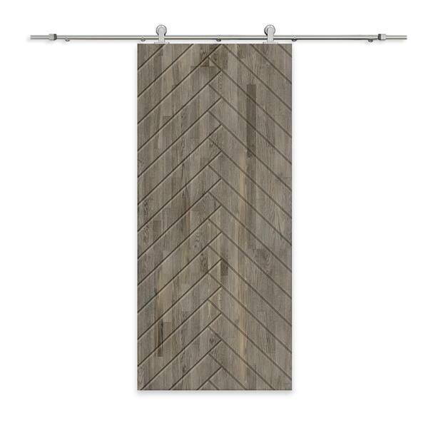 CALHOME 42 in. x 96 in. Weather Gray Stained Pine Wood Modern Interior Sliding Barn Door with Hardware Kit