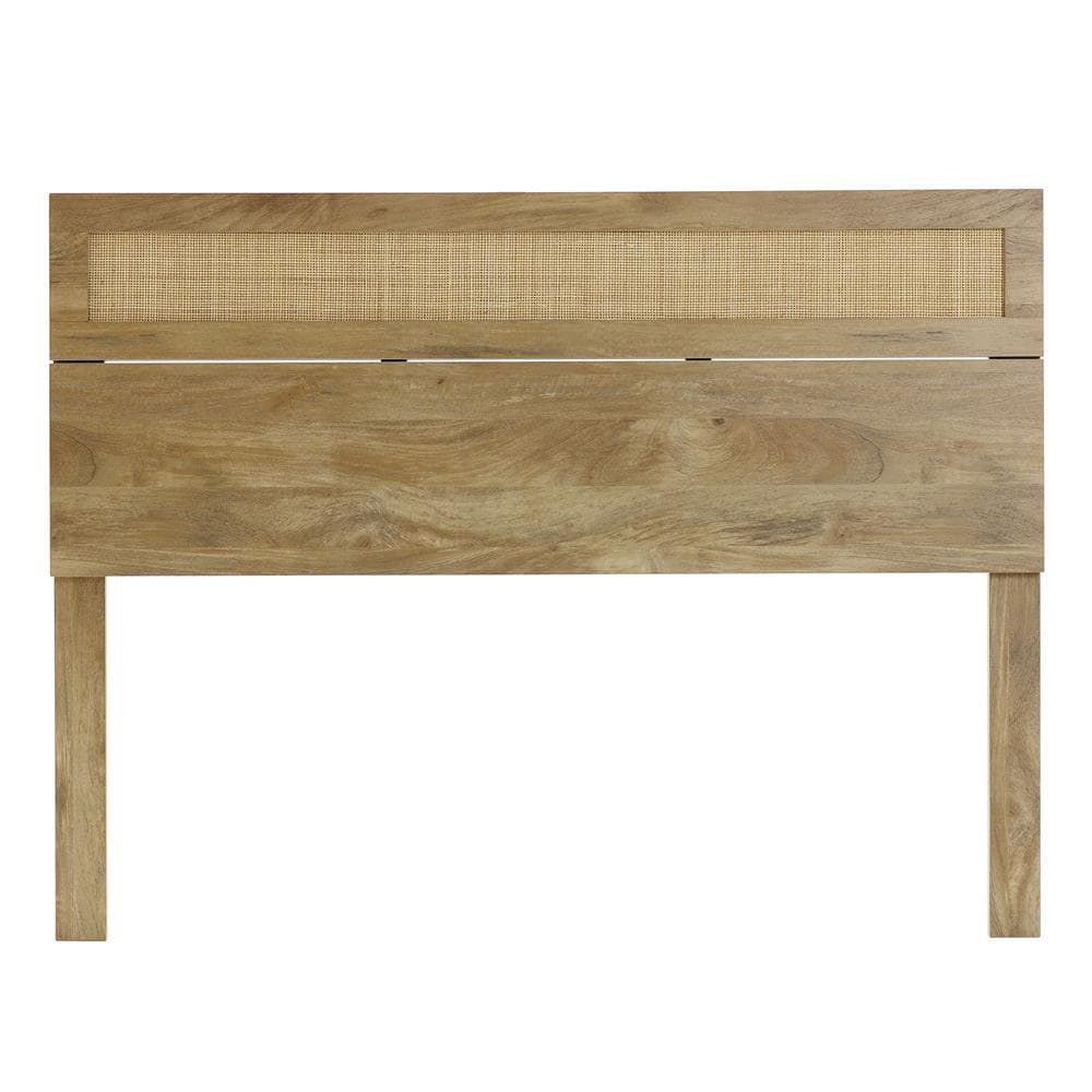 LuxenHöme Brown Oak Finish Queen Headboard with Rattan Top WHIF1838
