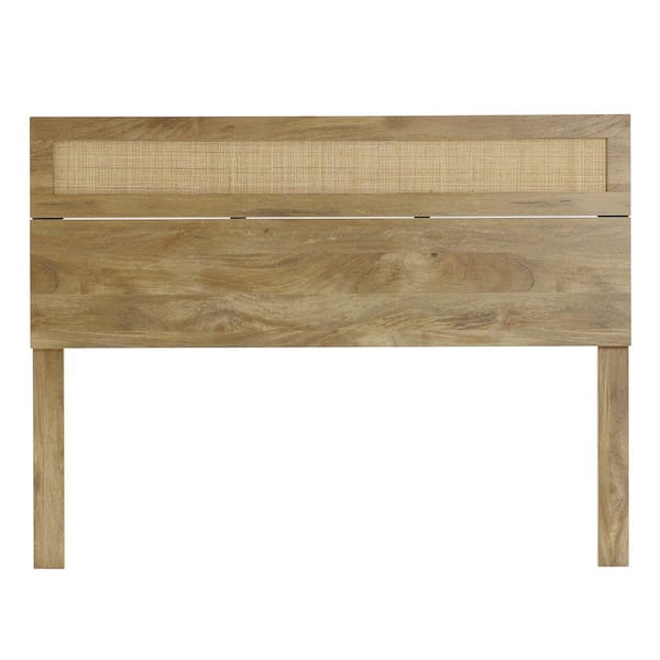 LuxenHöme Brown Oak Finish Queen Headboard with Rattan Top