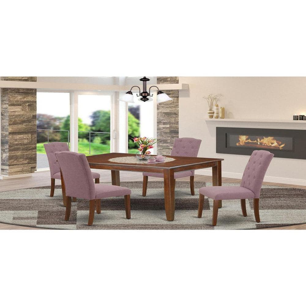 East West Furniture 5-Piece Mahogany Finish Solid Wood Top ...