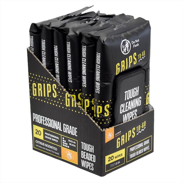 GRIPS Tough Beaded 20 Count Wipe, Citrus Scent, 6 Packs per Box, 120 Wipes