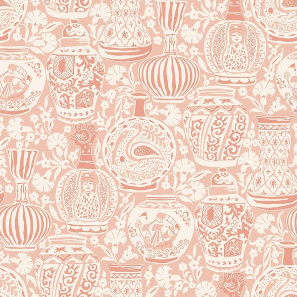 Delft Pottery Peach Pink Peel and Stick Wallpaper