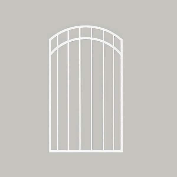 Glossy White Arched Coral Steel Gate (33 in. W x 56 in. H) with Self-Close Hardware, Double-Sided Handle, and 2x2 Hinges