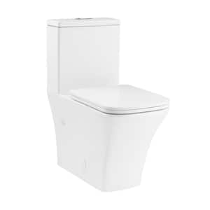 Eclair One-Piece 0.8/1.28 GPF Dual Flush Square Toilet in Glossy White Seat Included