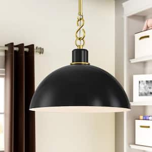 Morganti 60-Watt 1-Light Black Mid-Century Modern Dome Bowl-Shape Bubble Globe Shaded Pendant Light with Metal Shade