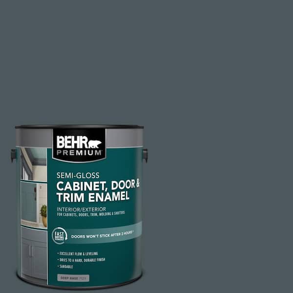 BEHR PREMIUM 1 gal. #N470-7 Submarine Gray Semi-Gloss Enamel Interior/Exterior Cabinet, Door & Trim Paint