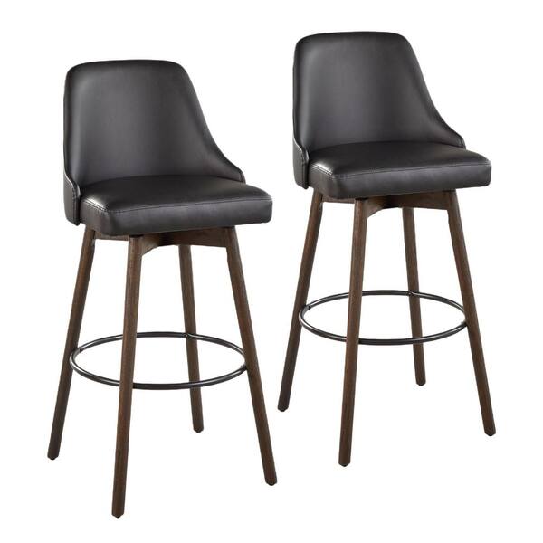 LumiSource Marcel 30.75 in. H Black Faux Leather, Glazed Walnut