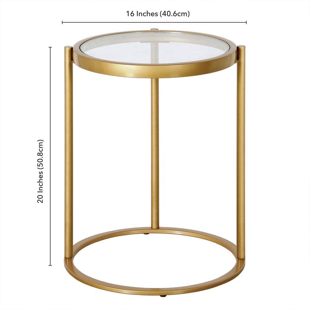Elegant 16" Brass Round C-Shaped Side Table with Tempered Glass Top