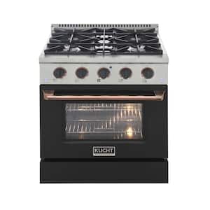 30 in. 4.2 cu. ft. Natural Gas Range with Convection Oven in Black with Black Knobs and Rose Gold Handle