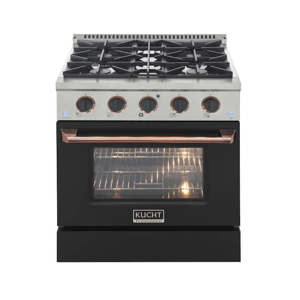 Kucht 30 in. 4.2 cu. ft. Natural Gas Range with Convection Oven in Black with Black Knobs and Rose Gold Handle