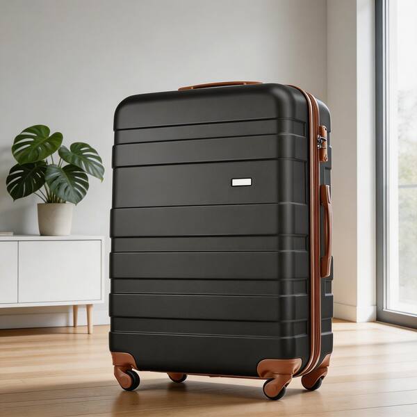 LIVACA 3-Piece Black and Brown ABS Plastic Hardshell Lightweight