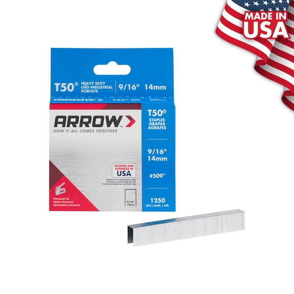 Arrow T50 9/16 in. Leg x 3/8 in. 509 Galvanized, Medium Crown, Chisel Point, 20-Gauge, Heavy-Duty Steel Staples (1,250-pack)