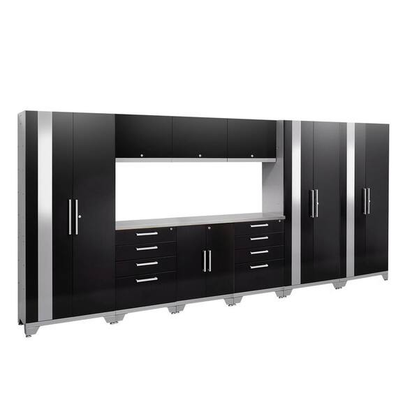 NewAge Products Performance 2.0 77.25 in. H x 162 in. W x 18 in. D 24-Gauge Welded Steel Garage Cabinet Set in Black (10-Piece)