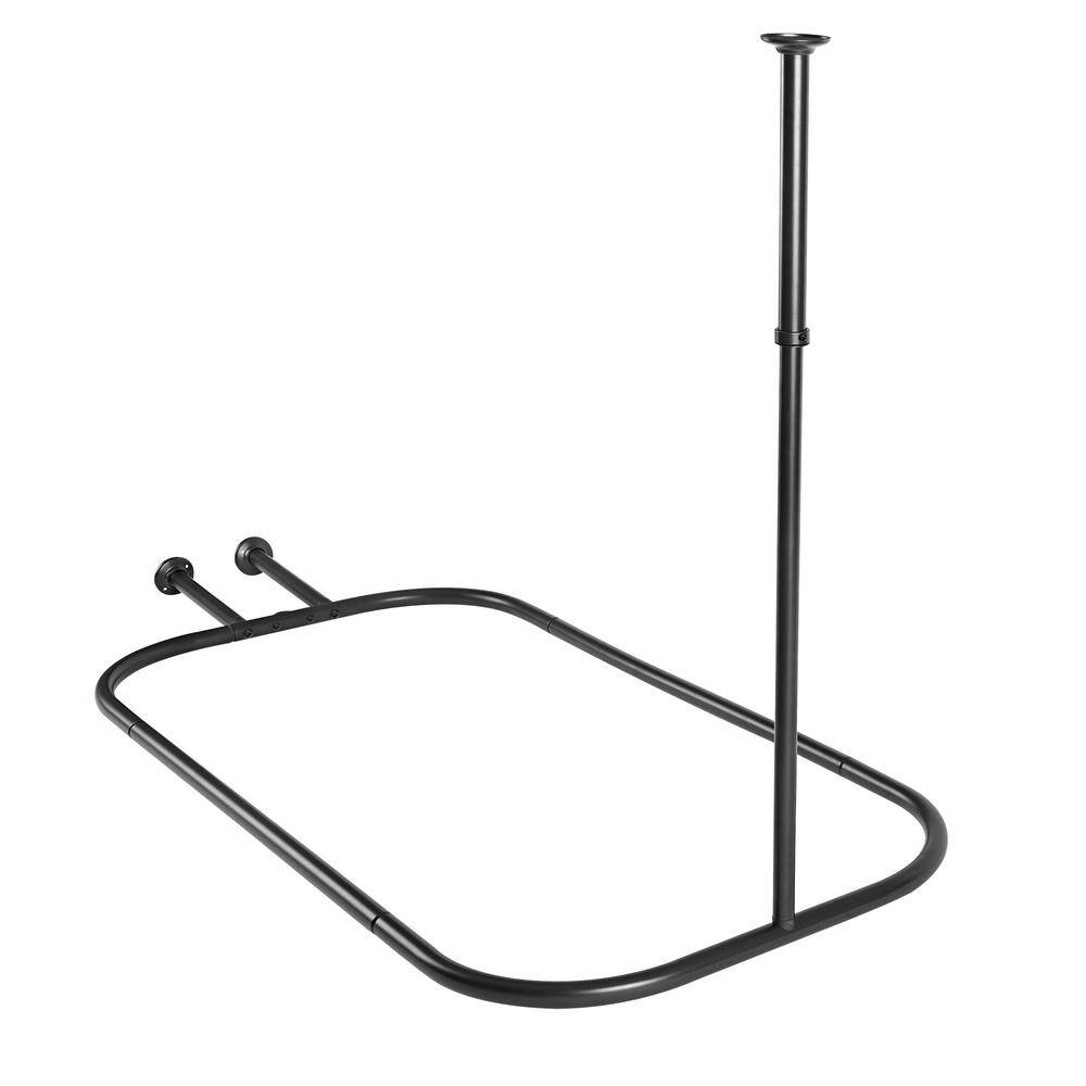 Matte Black and White Aluminum Ceiling Mounted D-Shaped Shower Curtain Rod