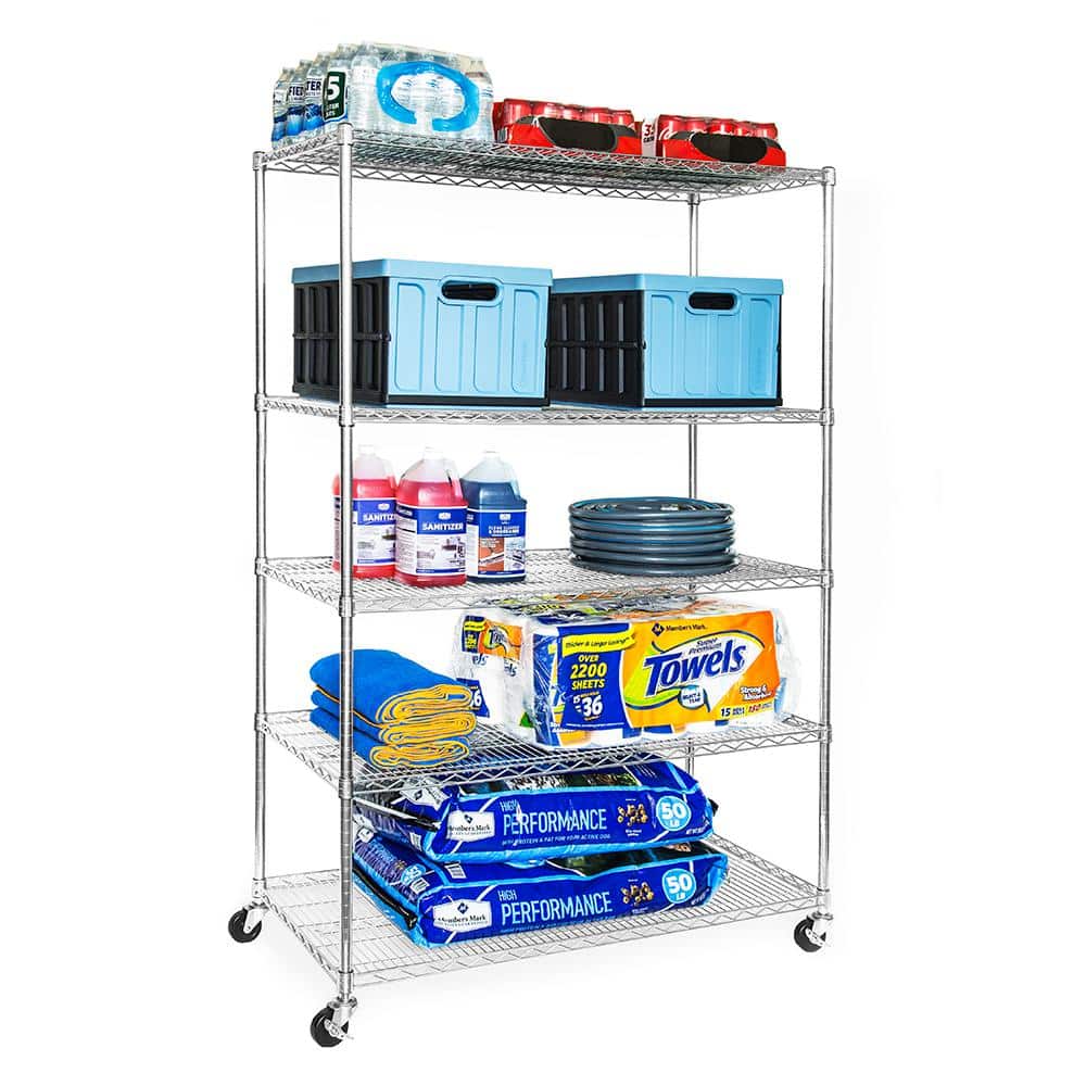 UltraDurable 5-Tier Chrome Steel Wire Shelving, 48" x 24" x 72"