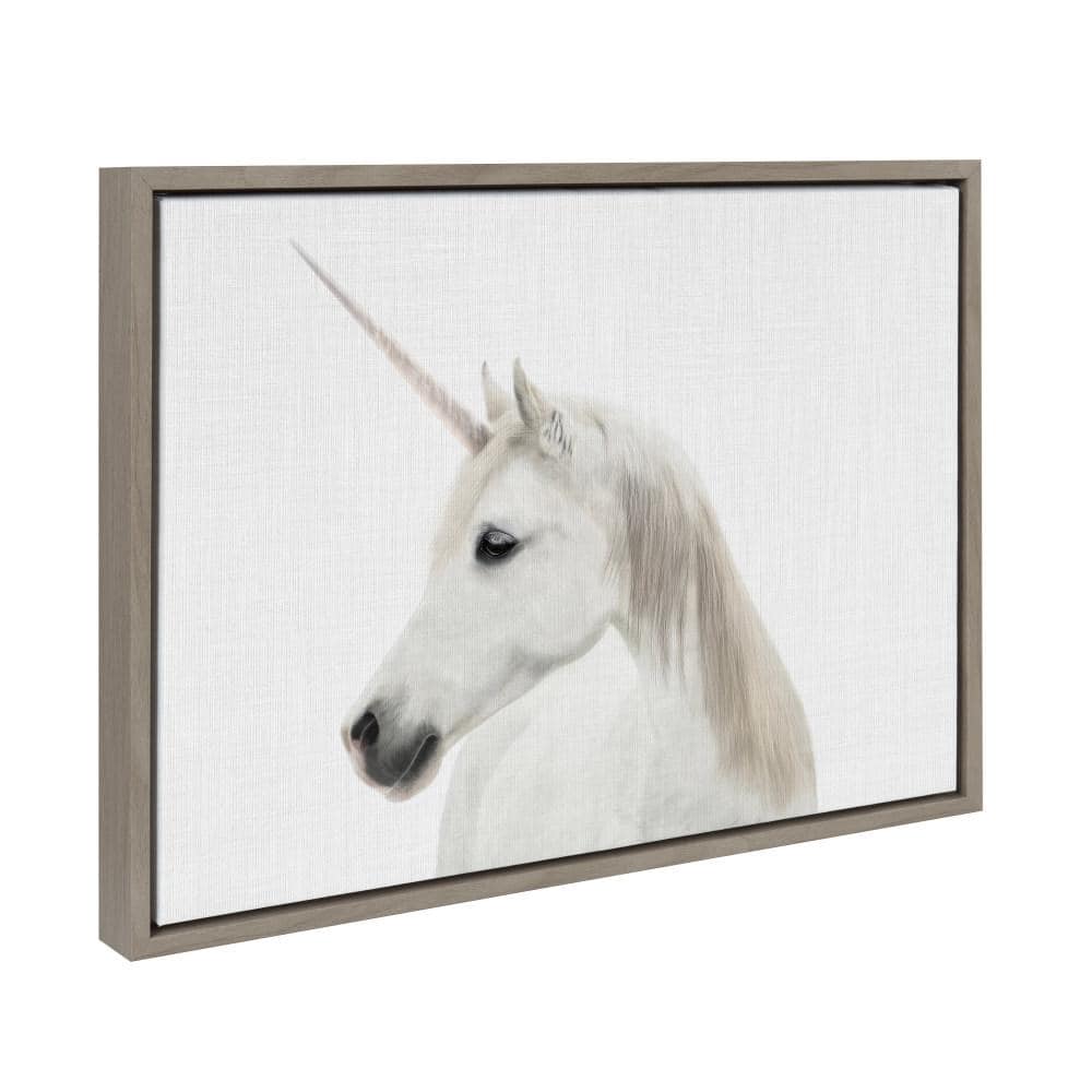 Gray Framed Unicorn Print on Canvas, 18" x 24"
