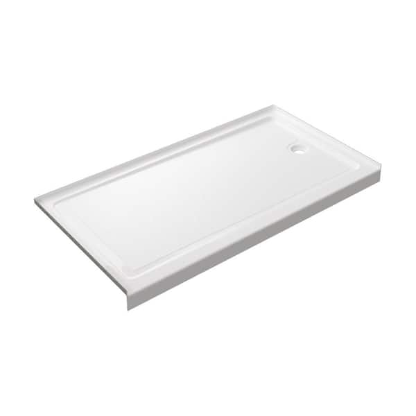 60 in. L x 30 in. W Alcove Shower Pan Base with Front Drain in White Acrylic