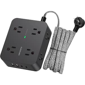 8-Outlet 3-Sided Outlet Extender Power Strip Surge Protector with 5 ft. Braided Extension Cord, 4-USB Ports, Black