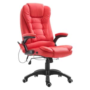 22.4" x 26.8" x 47.6" Red PU Leather Heated Adjustable Executive Chair with Arms