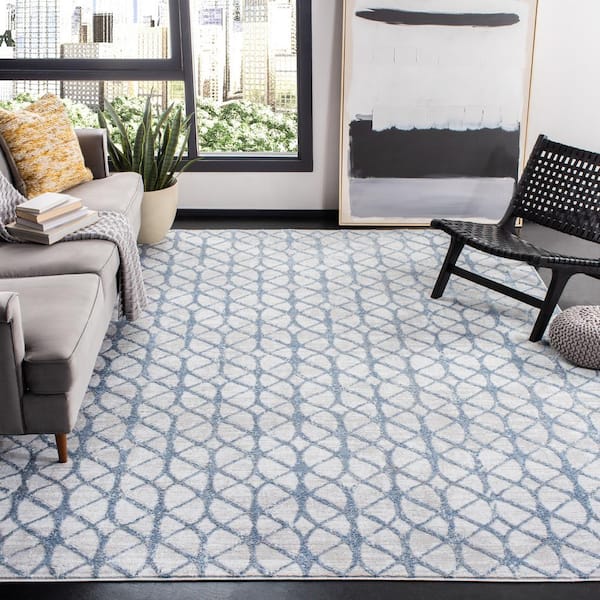 Amelia Gray/Blue 10 ft. x 14 ft. Interlaced Geometric Area Rug
