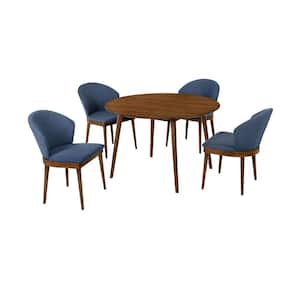 Arcadia and Juno 48 in. 5-Piece Round Wood Blue and Walnut Dining Set