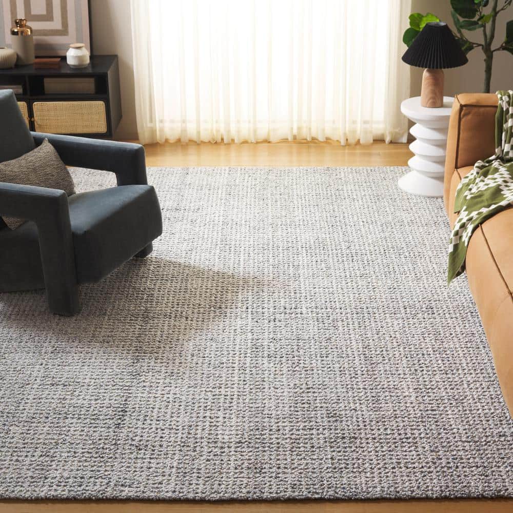 Light Grey Abstract Handmade Tufted Wool 4' x 6' Rug