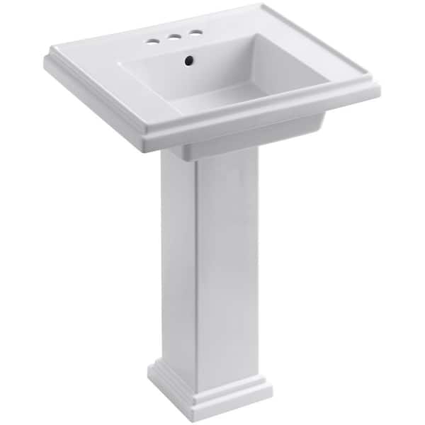KOHLER Tresham Ceramic Pedestal Combo Bathroom Sink with 4 in. Centers in White with Overflow Drain
