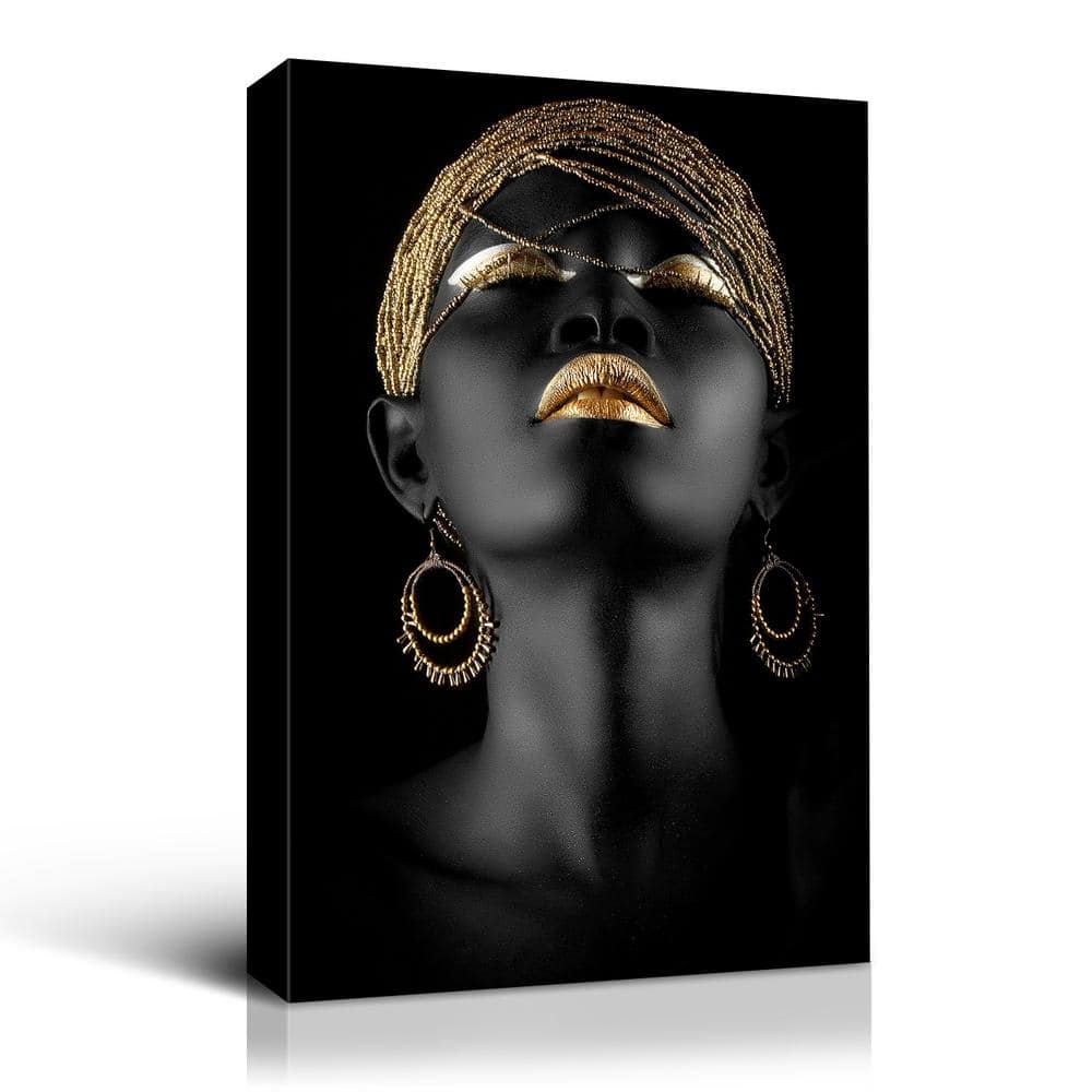 Glamorous Black Series Psychedelic Gold Unframed Watercolor Portrait Canvas
