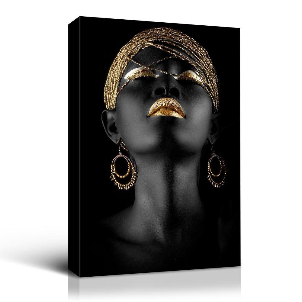 Glamorous Black Series Psychedelic Gold Unframed Watercolor Portrait Canvas