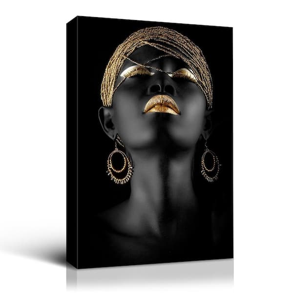 Unbranded Glamorous Black Series Psychedelic Gold Unframed Watercolor Portrait Canvas People Wall Art Print 40 in. x 30 in.